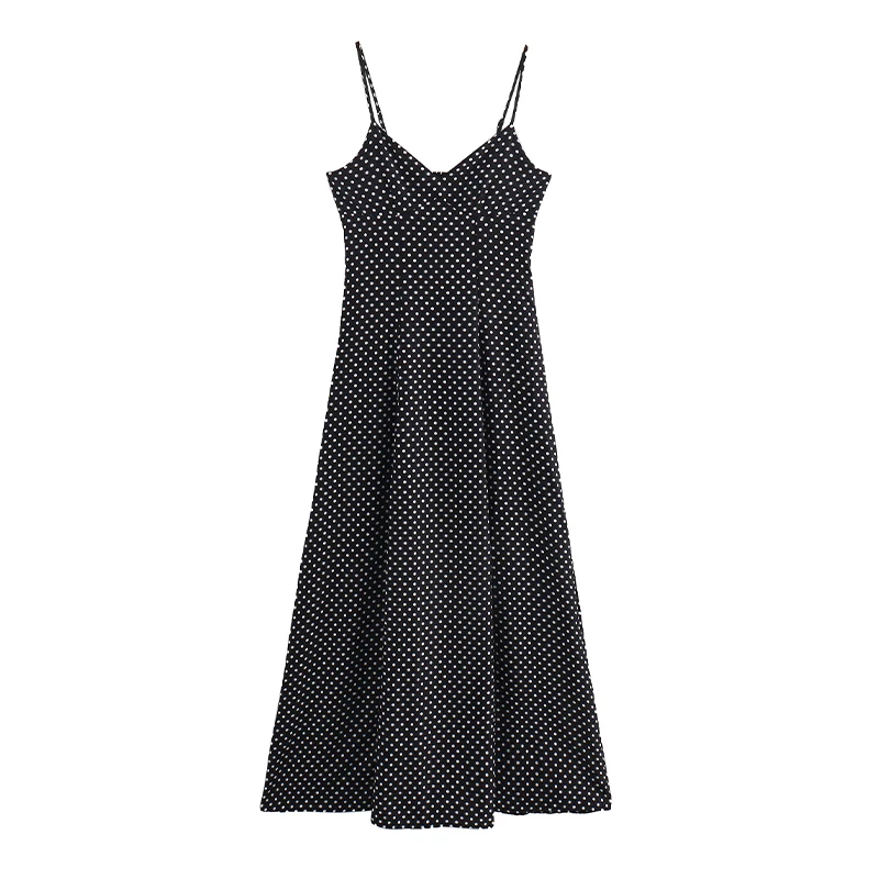 Elegant Dot Strapless Maxi Dress Women Pleat V-neck Sleeveless Backless High Waist A-line Dresses 2025 Summer Vacation Robes New
