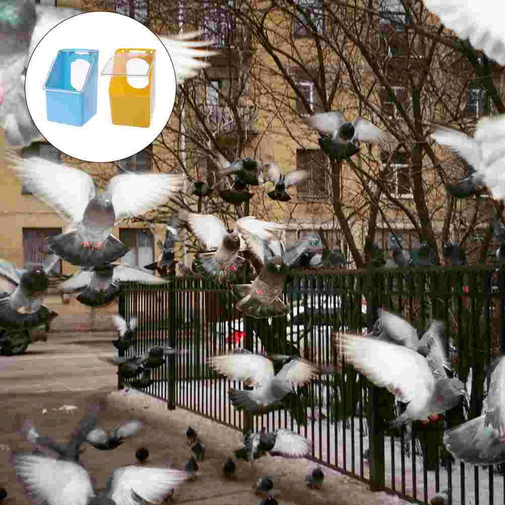 2Pcs Bird Feeders Cage Single Hole Hanging Box with Lid Trough Perch Cup Pigeon Feeder Accessory