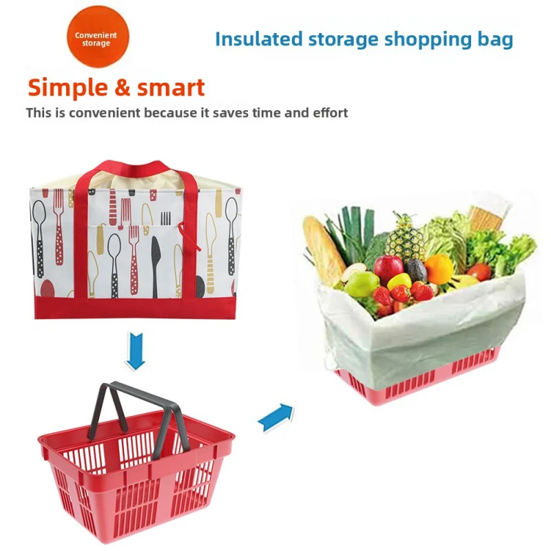 Japanese Style Supermarket Large Handheld Shopping Insulated Bag Oxford Cloth Drawstring Insulated Pack Foldable Picnic Pack