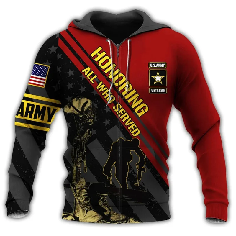 

3D US COAST GUARD Cosplay Printing Zip Up Hoodies US ARMY VETERAN Graphic Zip Up Hoodie Men Cool Fashion Harajuku Clothing Tops