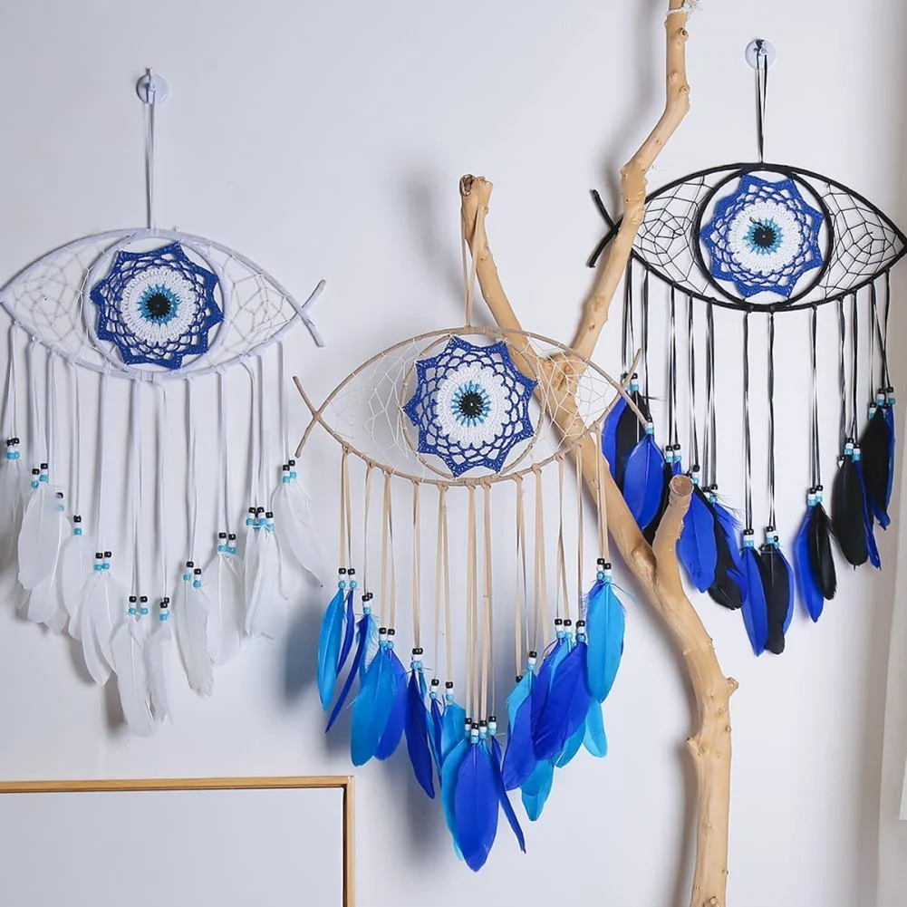 

Evil Eye Dream Catchers for Bedroom Hand-Woven Macrame Dreamcatcher Wall Hanging Home Decor Good Luck Blessing Gift,2