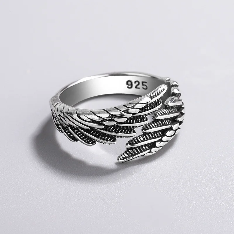 925 Sterling Silver Angel Wing Feather Adjustable Rings For Women Engagement Wedding Luxury Jewelry Accessories Jewellery