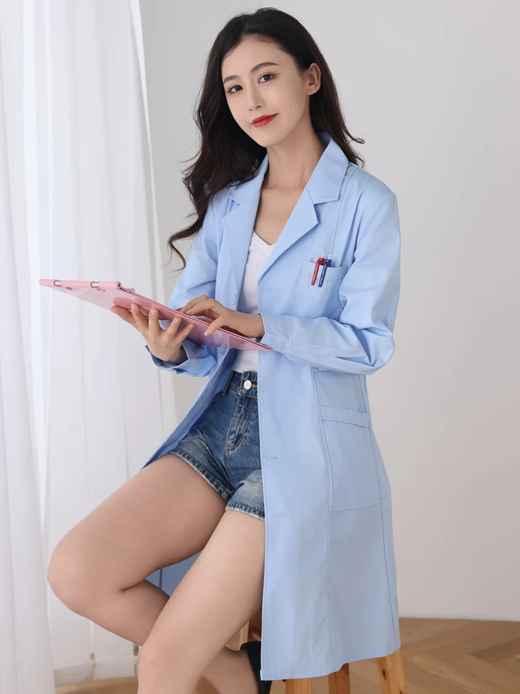 파란색 간호복 블루 의료용 의료복 실험복 긴소매 얇은 긴소매 여성용 간호복 의료복 간호복