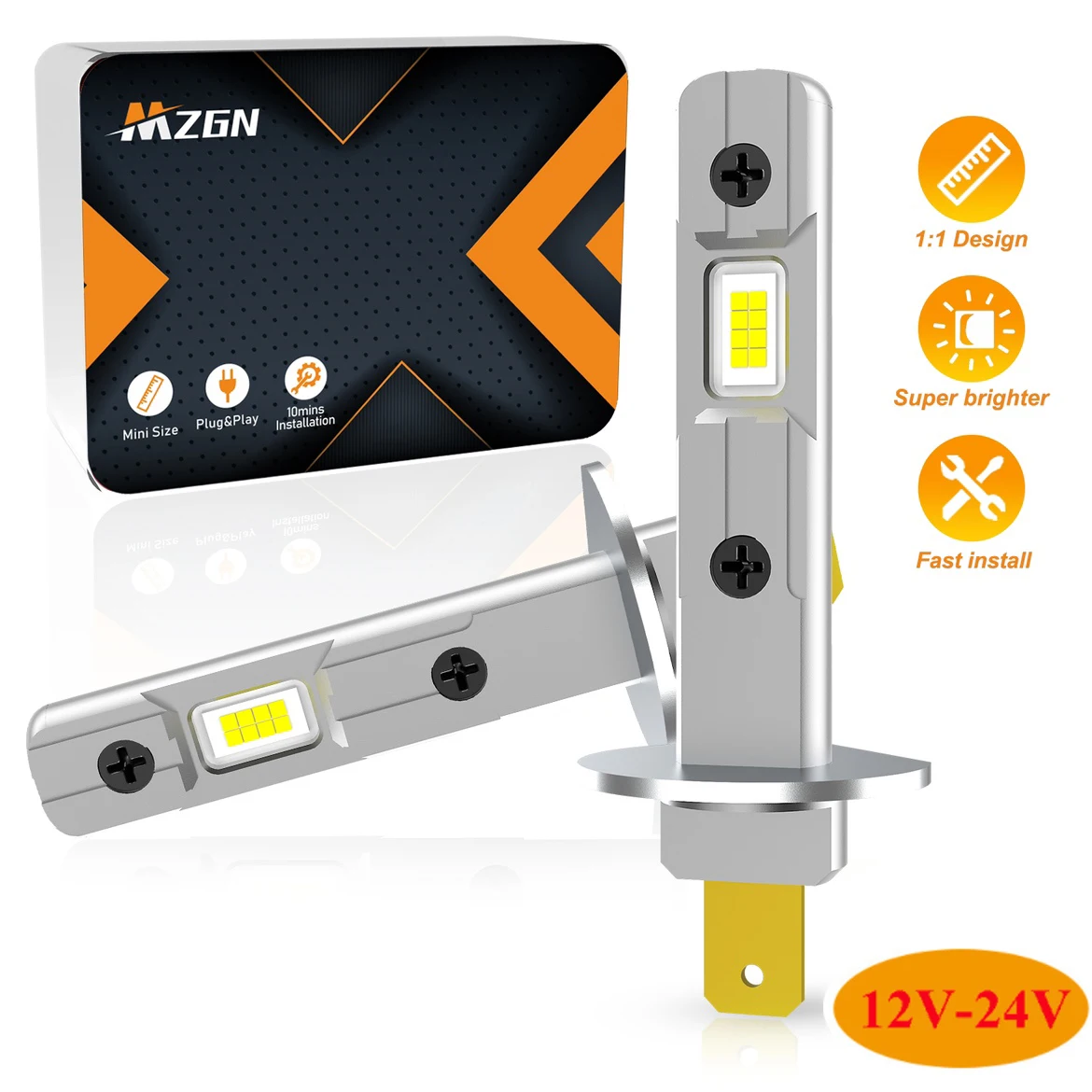 MZGN 2Pcs H1 Led 헤드 라이트 벌브 미니 디자인 무선 Led 램프 16 Pcs CSP 칩 6500K 화이트 12V 24V 플러그 앤 플레이