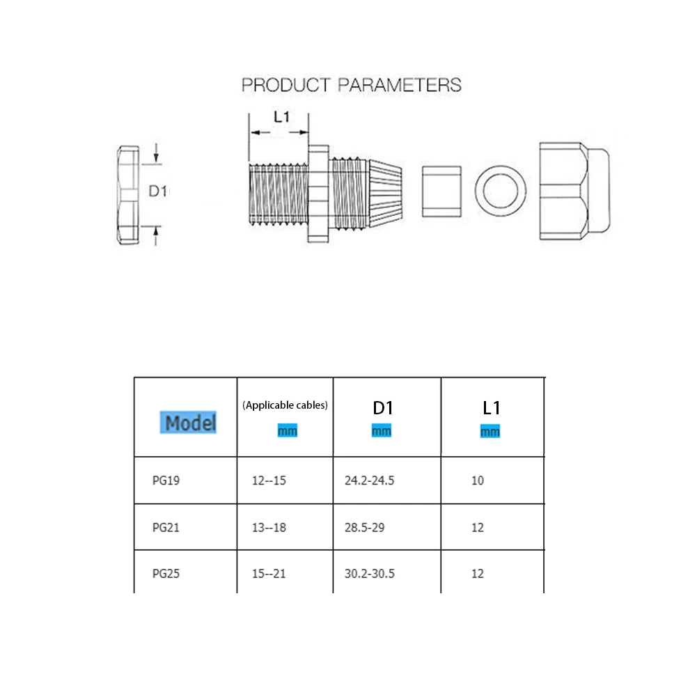 10 Pieces Nylon Cable Gland Kit, Waterproof IP68 Cable Gland Joints Adjustable Locknut, PG19 PG21 PG25