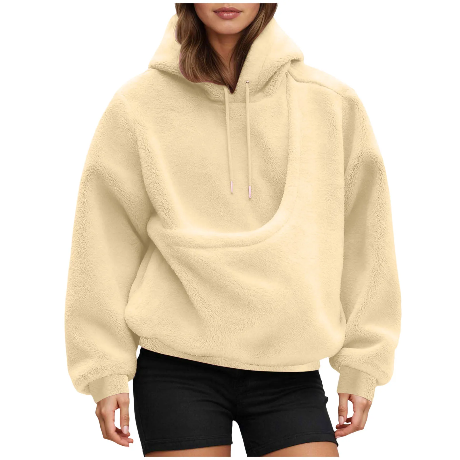 Unisex Fall And Winter Casual Fleece Solid Color Pet Pocket Hooded Sweatshirt Funny Pullover Sleep Tunics Women