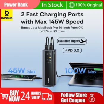 Baseus Power Bank 145W 20800mAh PD 100W Ricarica Rapida con Display Digitale Intelligente PowerBank Esterno Portatile per Laptop e Telefono