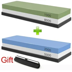 Professional Knife Sharpening Whetstone Set with Wood Base and Angle Guide - Standard Size (Whetstone 2Pcs Set)