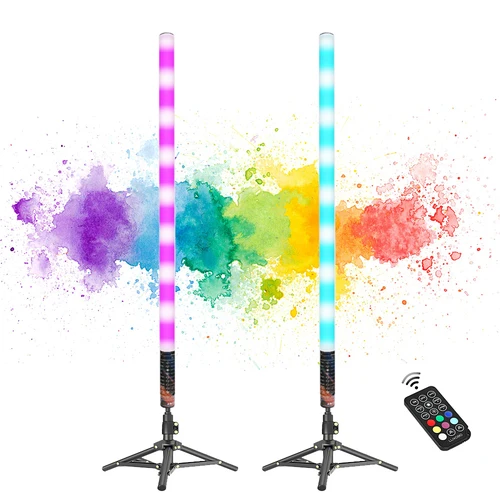 LUXCEO 85cm LED RGB 무드 라이트 삼각대 포함 배경 램프 스틱 분위기 라이트 튜브 음악 바/파티/룸/스튜디오 용 낭만적 인 조명 7