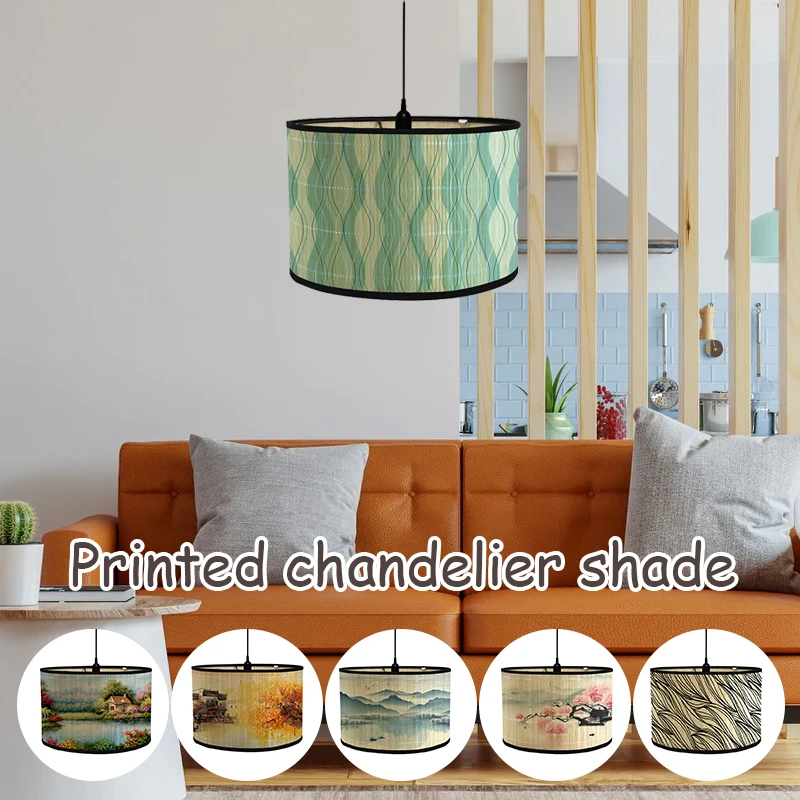 Japanse Stijl Landschap Schilderen Lamp Schaduw Bamboe Gevlochten Licht Cover Kroonluchter Wandlamp Lampenkappen Bamboe Art Licht Schaduw