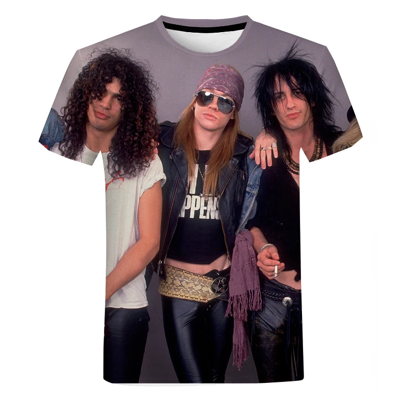 

Summer Fashion Harajuku Street Round Neck Tops Rock Band Guns N Roses 3D Print Short Sleeves for Men Oversized Leisure T Shirt