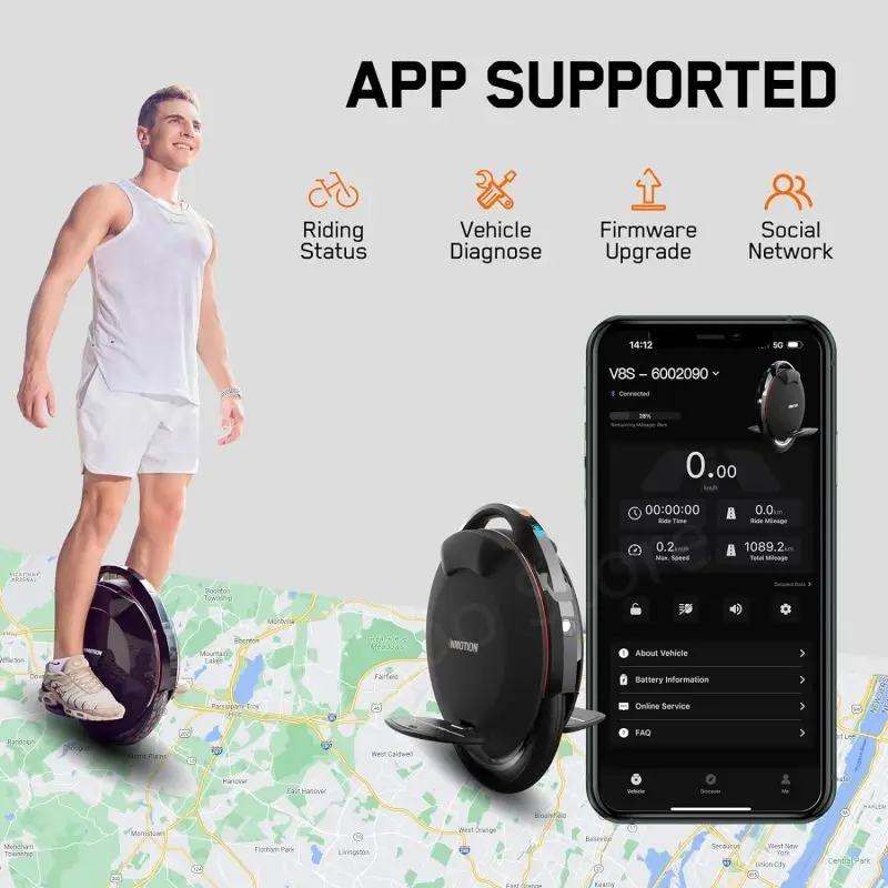 V8s 1000w 70km Monociclo Elettrico INMOTION V8S 1000W, Autonomia