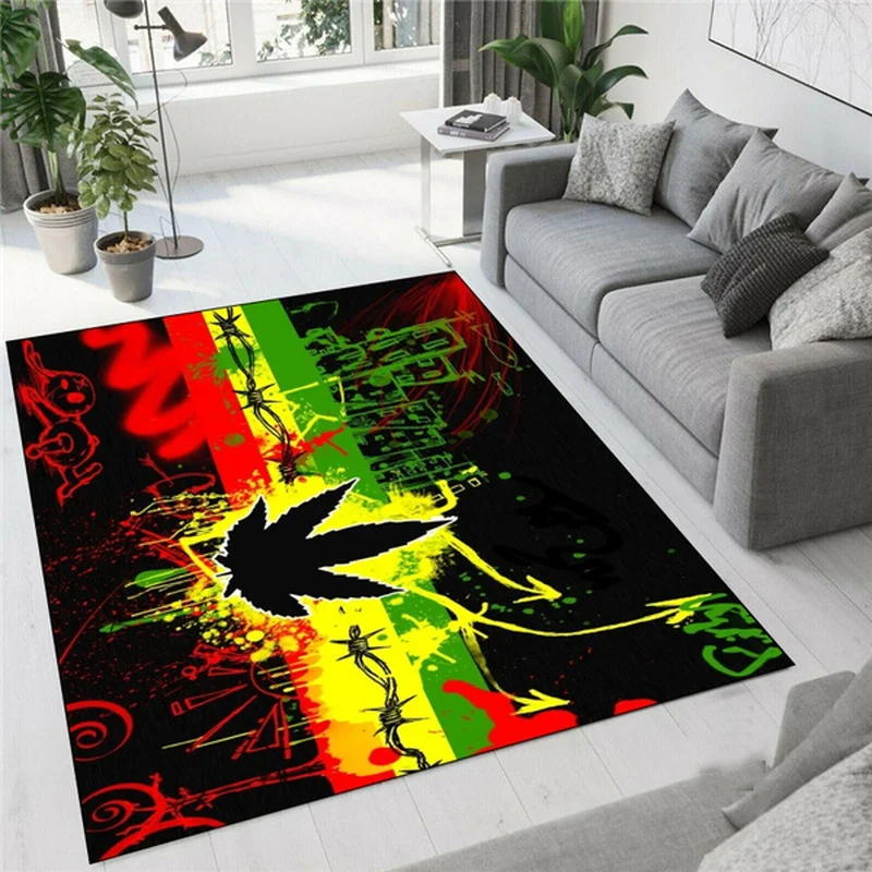 Bob Marley Reggae Music Maple Leaf Jamaican Area Rug,Carpet Rug