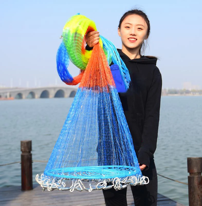 

Lawaia Outdoor New Cast Network with Steel Pendant Braided Line Hand Throw Fishing Net with Big Plastic Blue Ring Network 3m