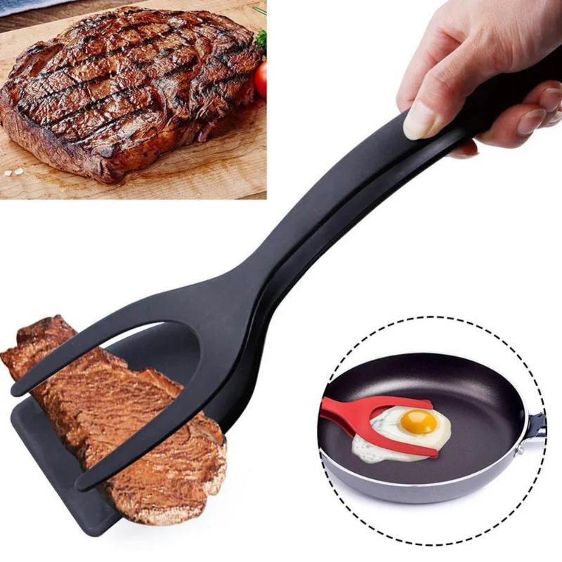 Two-in-one spatula frying steak pancake toast omelette tongs silicone clip-on frying meat spatula kitchen accessories