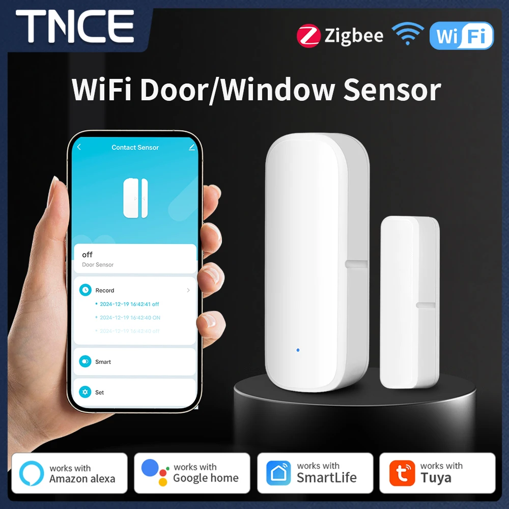 TNCE Tuya WiFi/Zigbee Smart Door Window Sensor Smart Home Security Alarm System Tuya App Remote Control door window sensor