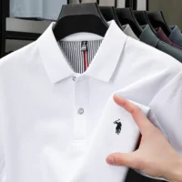 Polo à manches courtes pour hommes, 100% pur coton, à la mode, haut décontracté d'affaires, marque exquise, broderie de poney, été 4