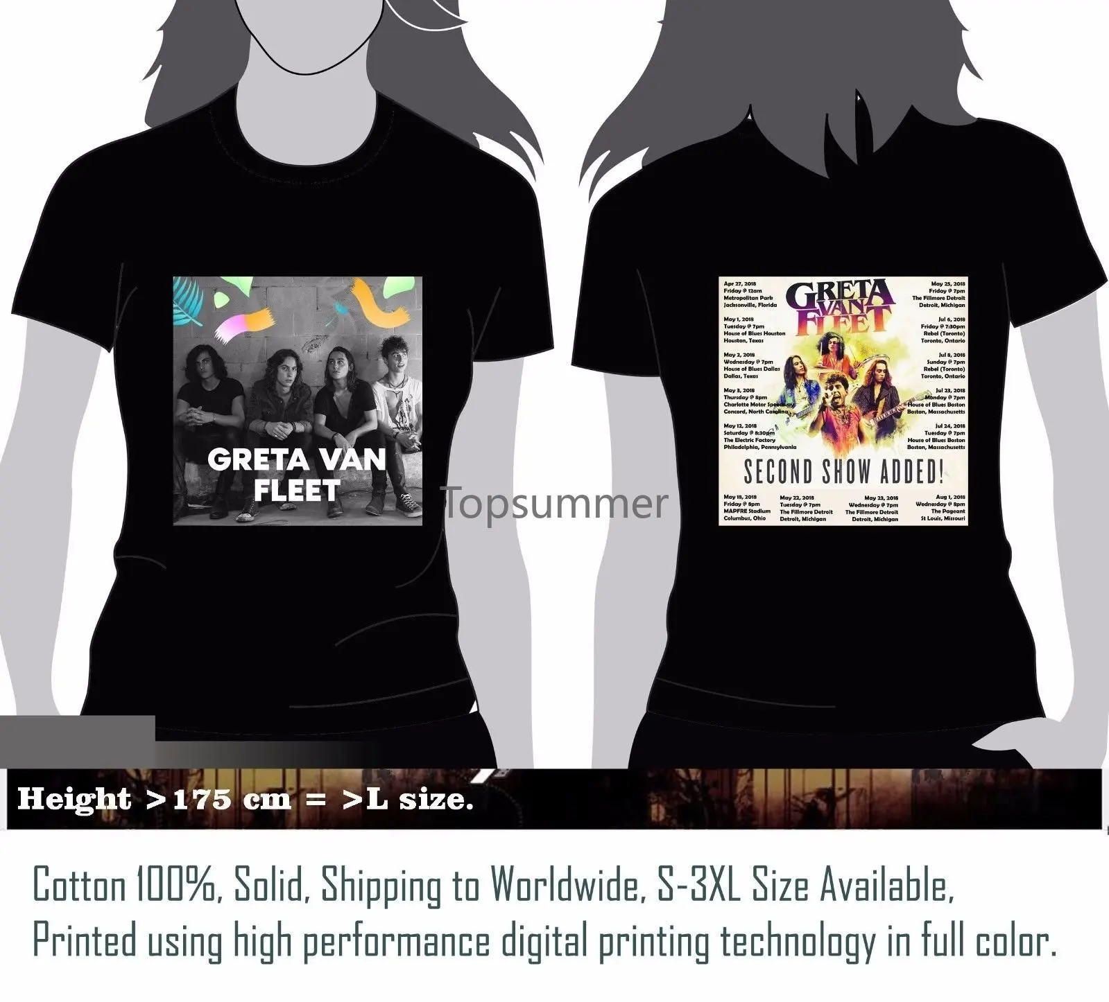 

Greta Van Fleet Tour 2018 - T-Shirt Black Womens Mes1