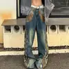 American Vintage Washed Beaded Wide Leg Jeans Fashionable High Street Straight Leg Loose Jeans Harajuku Hip Hop Y2k Trousers 5
