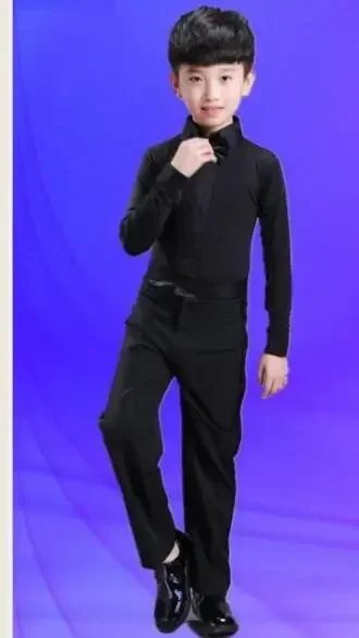 Dance Dress Boys Latin Dance Costume Ballroom Cha Cha Tango Stage Performance Costumes Children Black White Bow Top and Pant