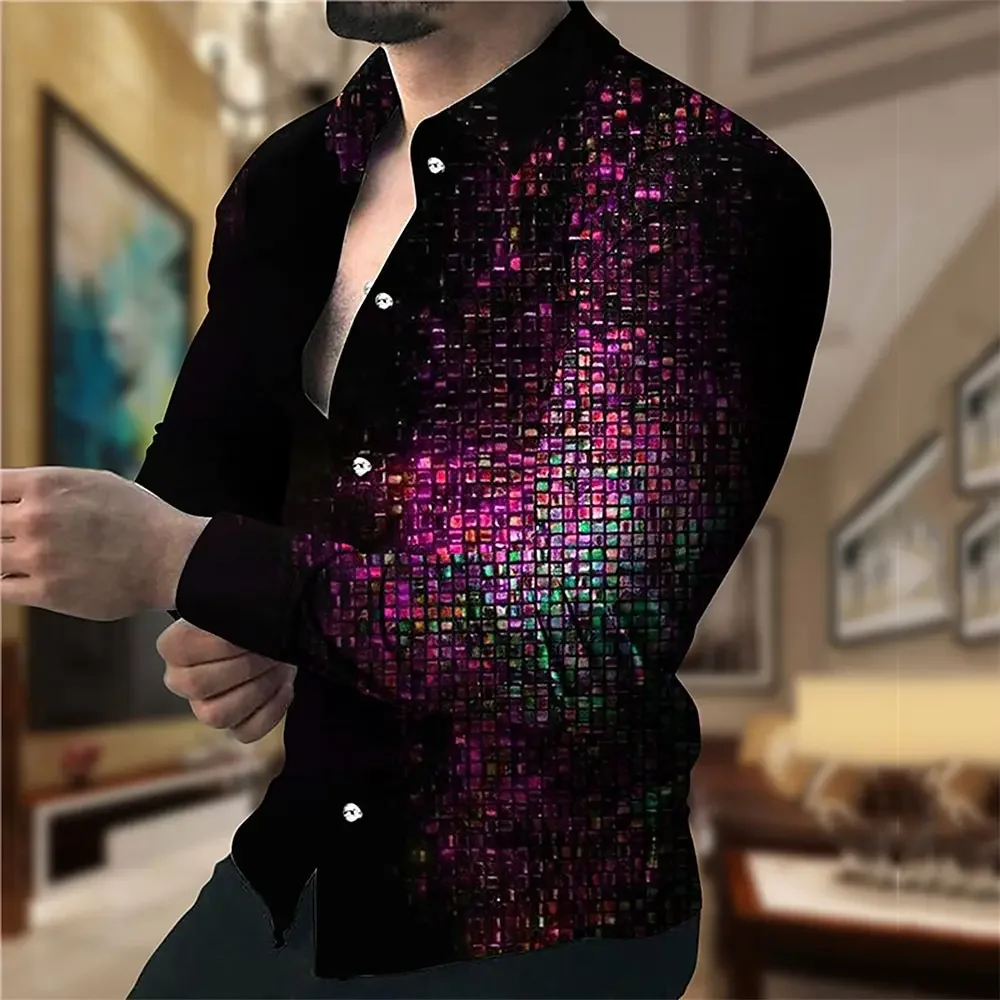 Spring and autumn 2024 new style comfortable men's handsome long-sleeved lapel printed starry sky shirt casual street style