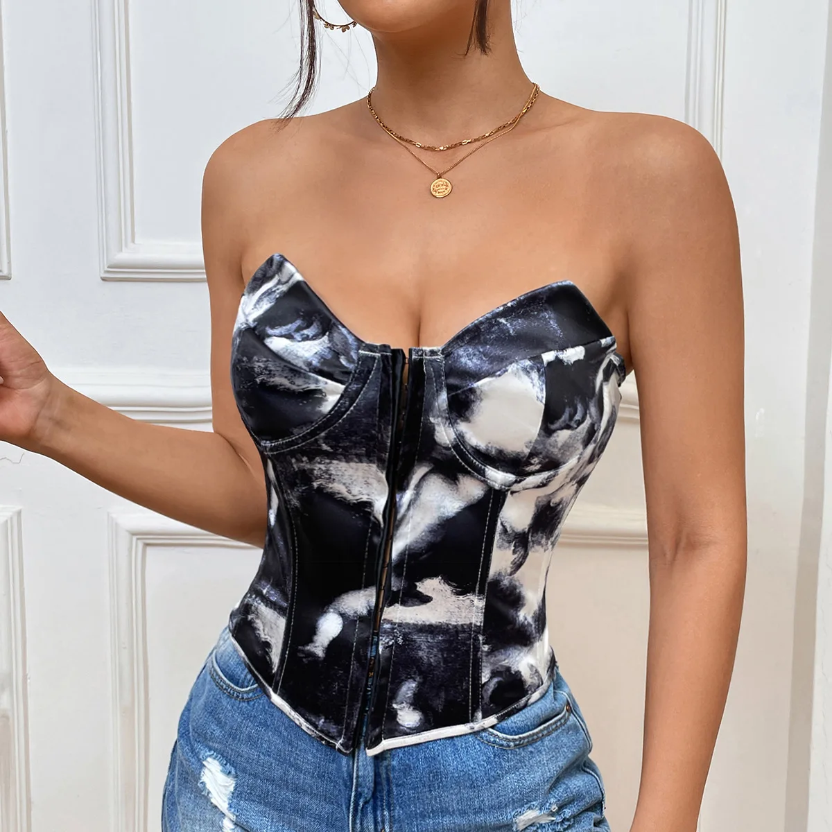 

Sexy Bustier Crop Corset Top Party Clubwear Body Shaper Off Shoulder Strapless Lace Up Bustier Corset Crop Tops Vest for Women