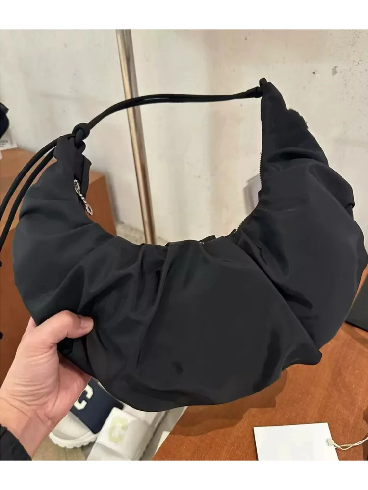 Fashion Pleated Handlebags for Women PU Leather Solid Color Leisure Armpit Bag Shopping Shoulder Bags Dumpling Handbag