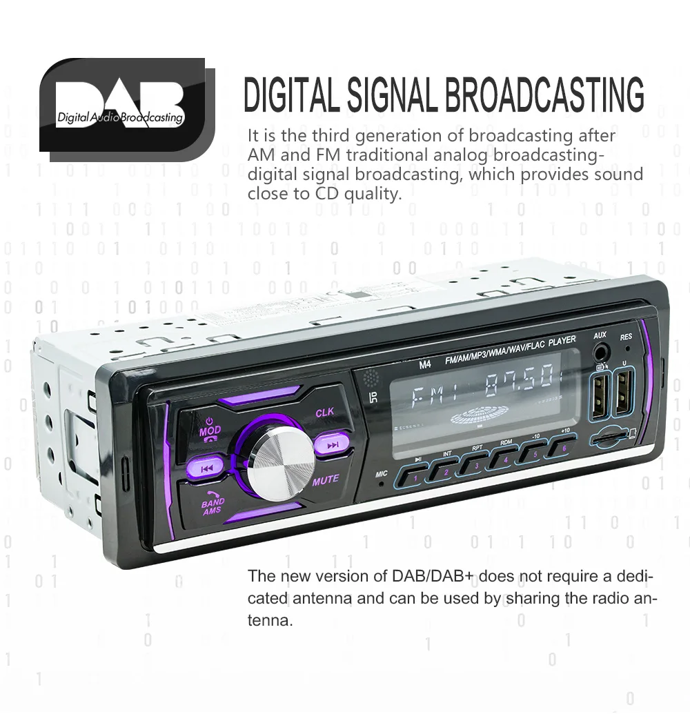Autoradio 1 Din Con Bluetooth E DAB+ - Radio FM/AM/RDS, USB, AUX, Scheda TF, Retroilluminazione 7 Colori
