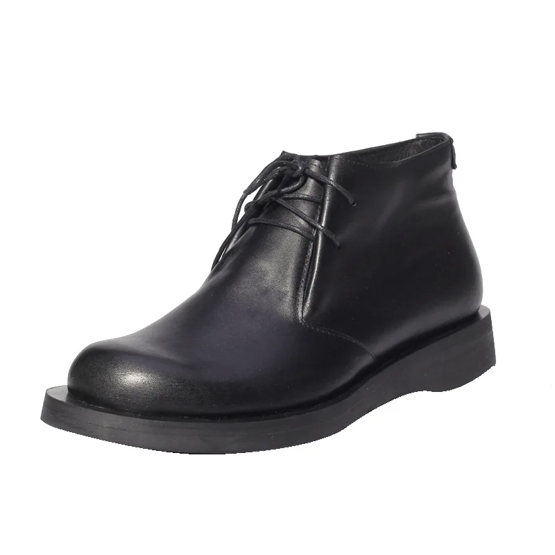 

Men's Boots Winter Genuine Leather Retro Lace Up Flat Bottom Thick Bottom Business High Top Men Shoes