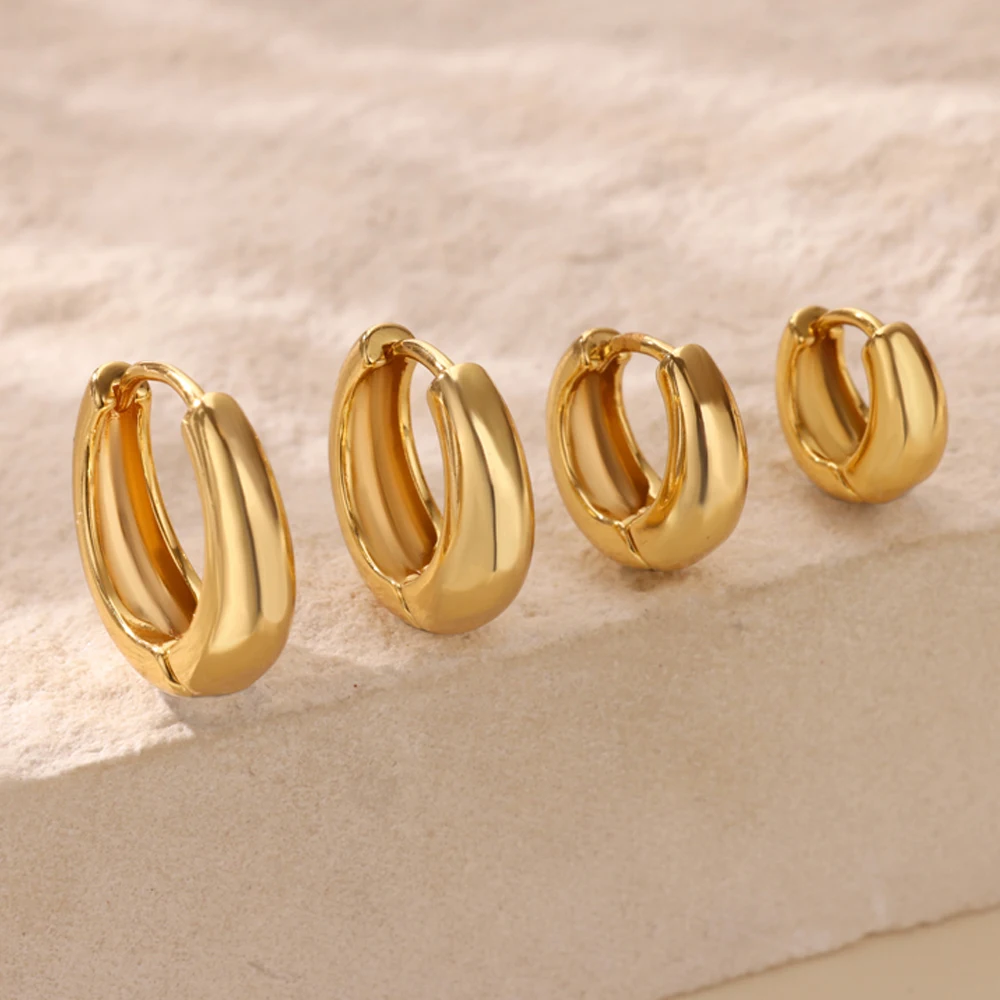Classic Hoop Earrings for Women Girls Gold Color Chunky Stainless Steel