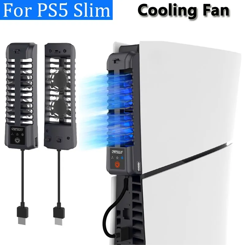 Cooling Fan with 3 Speed Cooler for PS5 Slim Disc & Digital Edition Console with LED Light USB 2.0 Hub for PS5 Slim Accessories