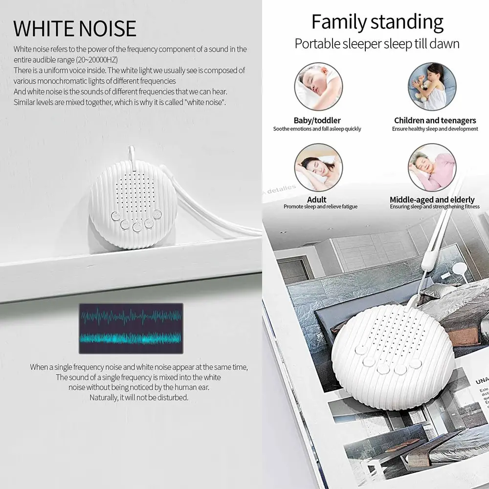 White Noise Machine Sleep Aid Device New Portable Baby Sleep Aid Noise Shut Down Sleep Sound Machine Infant Adult Relax White Noise Sleeper