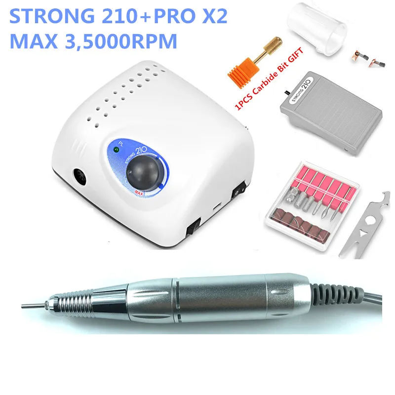 65W 35000RPM 전기 네일 드릴 머신 강력한 210 모델 프로 X2 핸드 피스 매니큐어 페디큐어 네일 파일 비트 네일 아트 장비, 전기드릴 머신 전동드릴