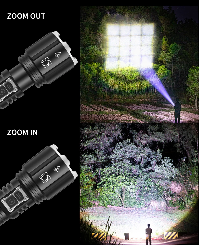 hunting torches 2000000LM Powerful LED Flashlight XHP199.2 Type-C USB Rechargeable Flash Light 5Modes Zoom Torch Tactial Flash Lantern Use 26650 bright star flashlights