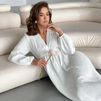 Muslin 100% Cotton Dresses Elegant Long Sleeve V-Neck High Waist Black White Midi Dress Women Robes Mori Girl Festival Clothing 5
