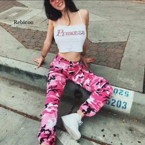 

Women Fashion Camo Cargo Pants High Waist Hip Hop Trousers Military Army Combat Camouflage Long Pants Ladies Hot