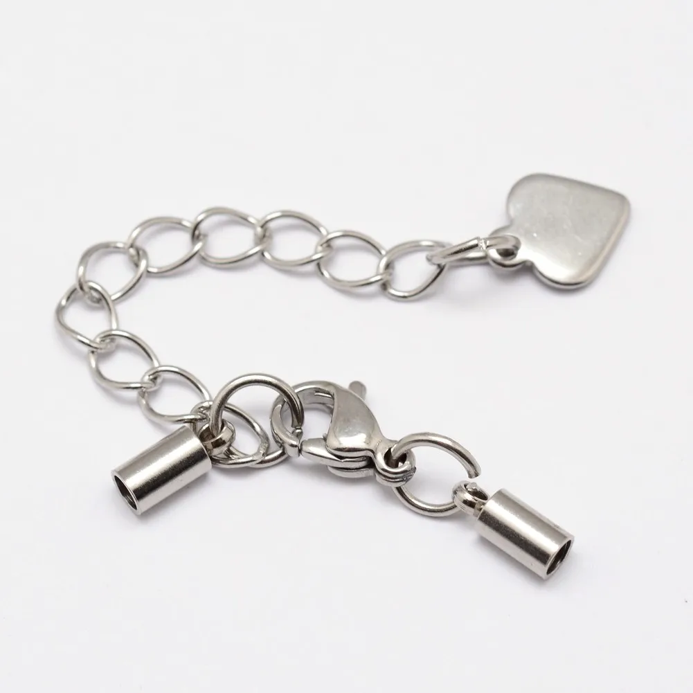 

20pcs 304 Stainless Steel Cord Ends with Twisted Extender Chain and Lobster Clasps Hole: 2mm-5mm