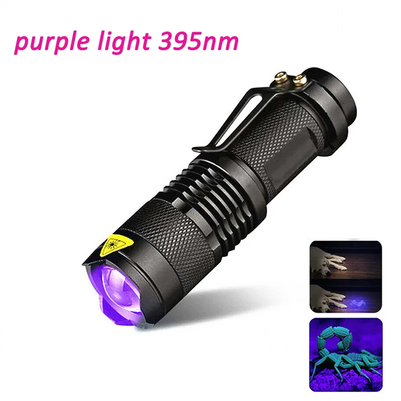 LED UV Flashlight Ultraviolet Torch With Zoom Function Mini UV Black Light Pet Urine Stains Detector Scorpion Hunting 365/395nm ultraviolet torch Flashlights