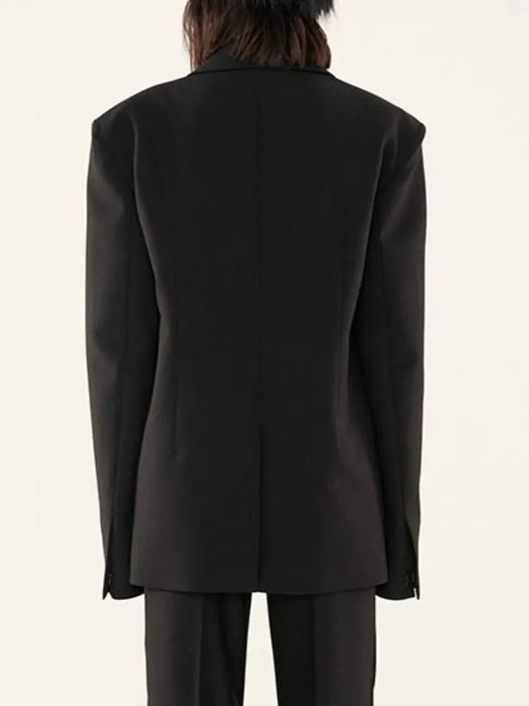 KBQ Casual Patchwork Buttons Blazer For Women Notched Collar Long Sleeve Solid Loose Straight Blazers Female Fashion Clothes New