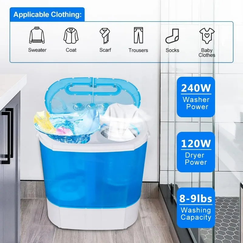ZenStyle Portable Washer Compact Twin Tub 9.9 LB Mini Top Load Washing Machine Washer/Spinner w/ 6.57 FT Inlet Hose 3
