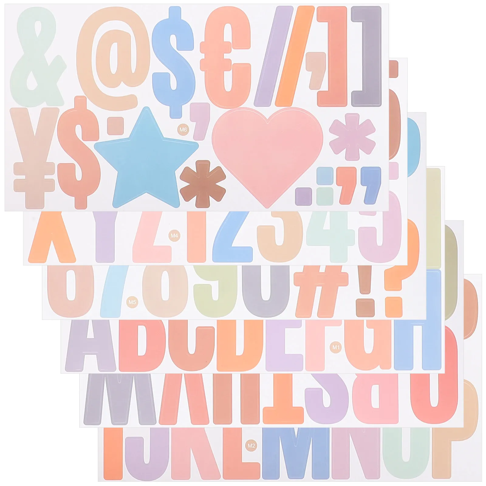 6장의 다채로운 알파벳 및 숫자 스티커, 컴팩트하고 가벼우며, 퇴색 방지, 떼어낼 수 있는 DIY용 문자 숫자 스티커
