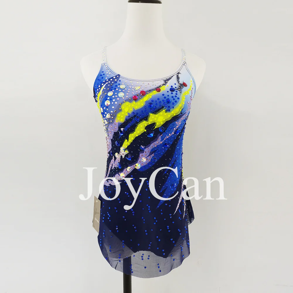 

JoyCan Ice Figure Skating Dress Girls Blue Spandex Stretchy Mesh Competition Dance Wear Customized