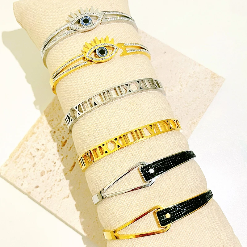 316L Stainless Steel Bangle Roman Numerals Charms Sparkling Crystal Paved Infinity Design Unisex Wristband bangle bracelet stainless steel bracelet crystal bracelets