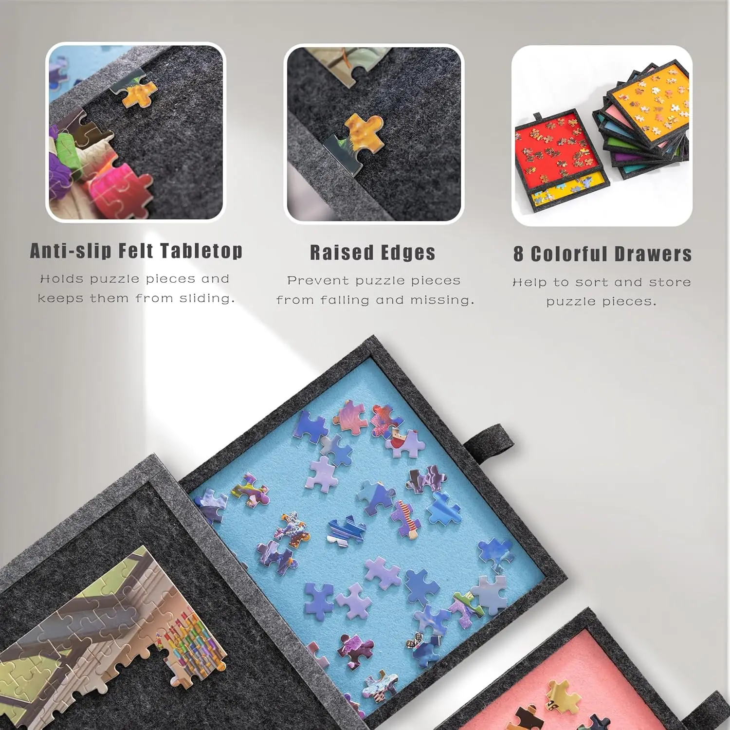 🧩 7-Piece Felt Puzzle Storage Tray Set – Foldable 6-Drawer Puzzle Table 5