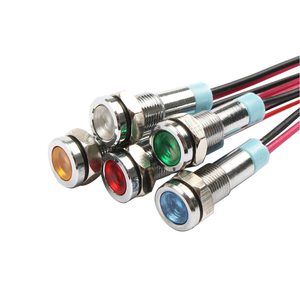 5PC 6mm 경고 LED 금속 표시 등 파일럿 방수 IP67 신호 램프 6V 12V 24V 220v 와이어 빨간색 노란색 파란색 녹색