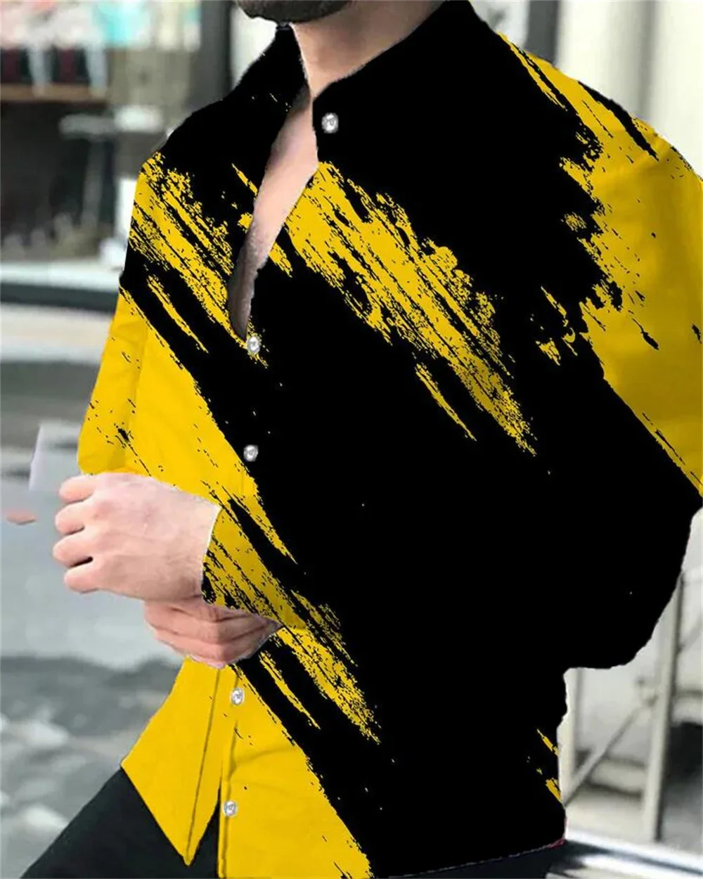 

2023 Spring Men's High -quality Dance Fashion Deluxe Social Men's Cardigan button Latin Casual Printing Patterns Men's Clothing