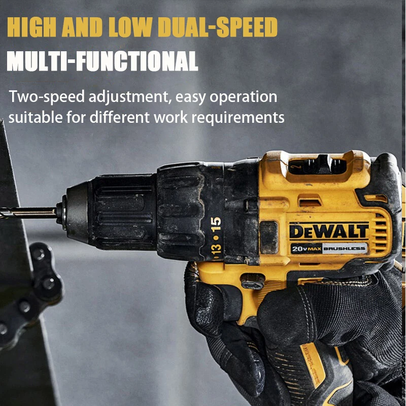 DEWALT 무선 전기 임팩트 드릴, 브러시리스 모터, 리튬 배터리 전동 공구, 65 Nm 토크, DCD7771