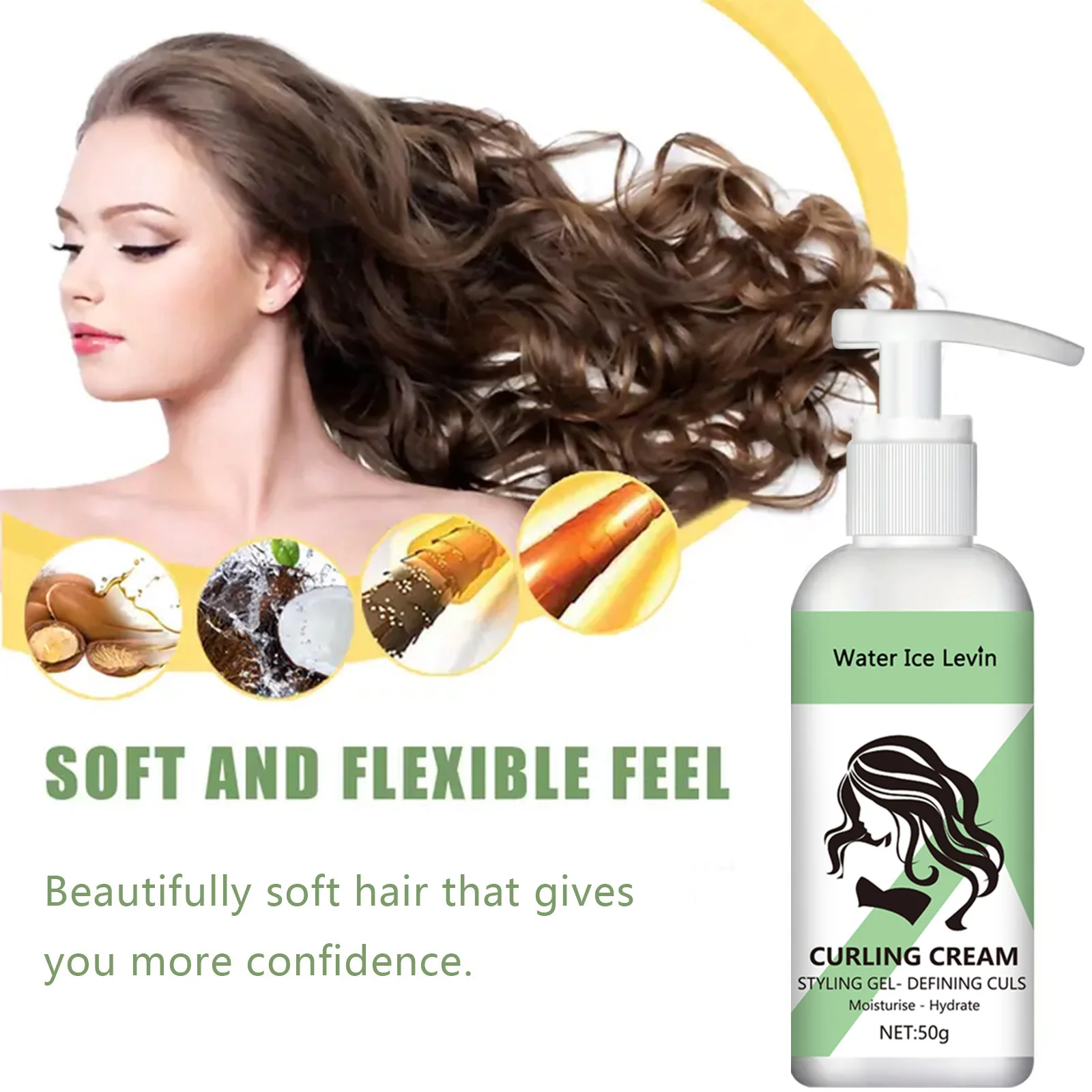 Curly Hair Styling Cream Green Conditioner Styling Hair Moisturizing Curl Conditioner Cream Curl Care Hair Elastin Curls 50ml
