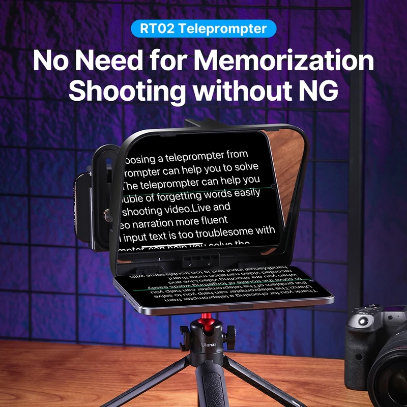 Ulanzi RT02 Teleprompter Foldable No Light Leak Baffle Phone Camera Laptop Compatible For Live Stream Vlog Interview