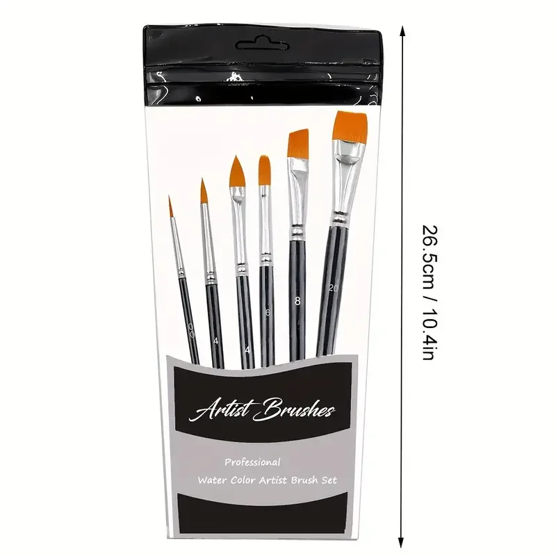 6-Piece Professional Nylon Artist Brush Set - Multi-Function Paint Brushes for Acrylic, Watercolor, Oil, Gouache Painting - Easy 4